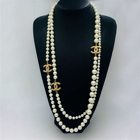 chanel classic long necklace|authentic Chanel pearl necklace.